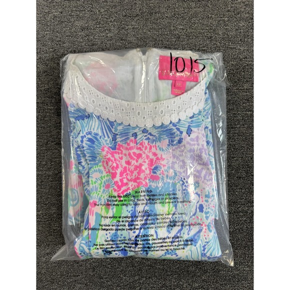 Lilly Pulitzer Dress Womens 12 Blue Pink Tropical Mila Shift Eyelet Trim - Picture 9 of 9